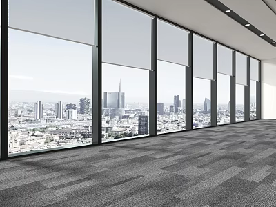 Modern Window Curtains For Large Windows With Beautiful City View In Bright Room 3d model