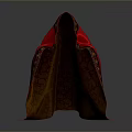 Traditional Red Cloak With Intricate Decorative Trim And Brown Lining