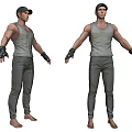 Man Wearing Gray Tank Top and Pants with Black Gloves Cap Standing Barefoot