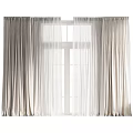 Light Colored Double Layer Curtains With Sheer Panels For Window Decoration 3d model
