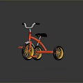 Red Children Tricycle With Black Seat Yellow Wheels Red Pedals And Silver Handlebars