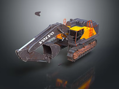 Volvo Functional Excavator Vehicle With Yellow Cab Large Bucket And Heavy Duty Tracks 3d model