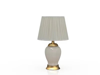 Table Lamp With Pleated White Lampshade And White Base Gold Accent 3d model