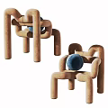 Unique Design Leisure Chair With Curved Brown Frame And Blue Round Cushion For Modern Spaces