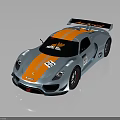 Silver Race Car with Orange Stripes Aerodynamic Rear Wing Spirit Logo and Number 22