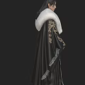 Man In Traditional Black And White Costume With Golden Dragon Embroidery And Fur Collar