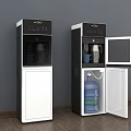 Two Modern Water Dispensers With Closed And Open Doors Blue Water Bottle Inside