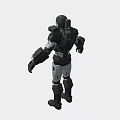 Futuristic Battle Robot Character With Silver Black Armor Red Core And Mechanical Exoskeleton 3d model