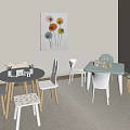 Kids Table And Chair Set In Indoor Playroom With Toys Decorative Painting And Carpet