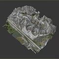 3D Snow Covered Terrain Model Featuring Mountain Ranges Green Vegetation And Pathway 3d model