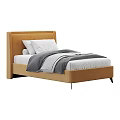 Modern Single Bed With Beige Upholstered Headboard White Pillows And Gray Bedding 3d model