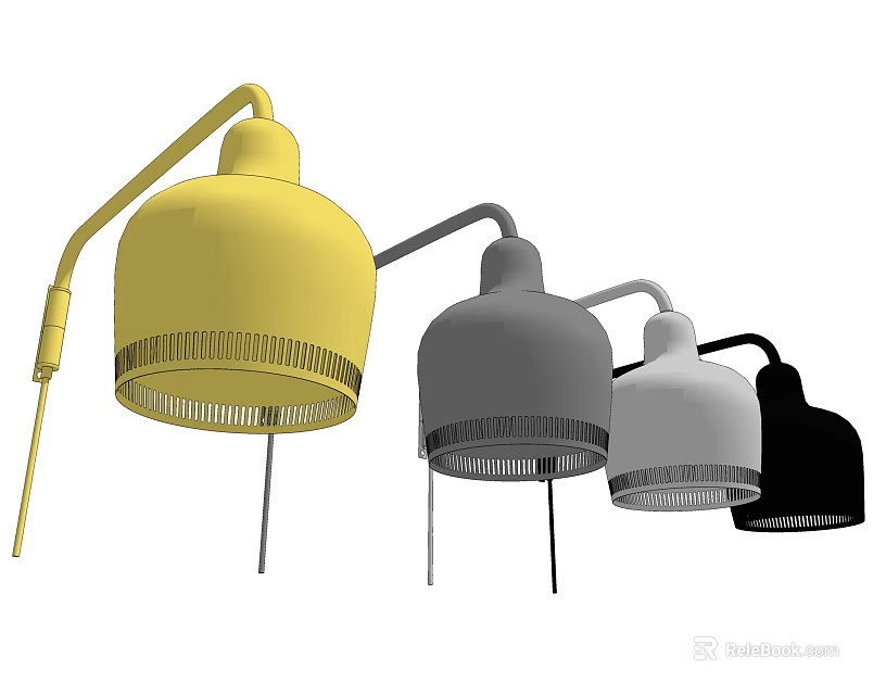 Modern Wall Lamps with Curved Arm and Round Shade in Yellow Gray White Black 3d model 