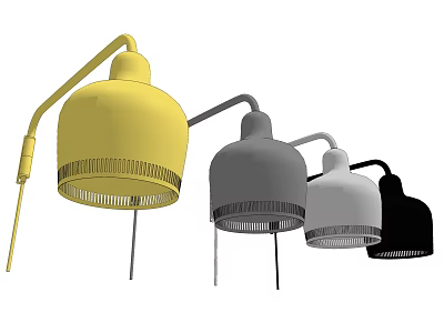 Modern Wall Lamps with Curved Arm and Round Shade in Yellow Gray White Black 3d model