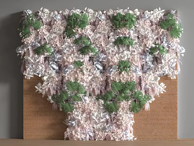Green Plant Wall With Green Plants White Decorations And Brown Woven Material On Gray Wall 3d model