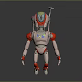 Game and Movie Robot Character With Silver Metallic Body Red Arms Grid Head And Antenna