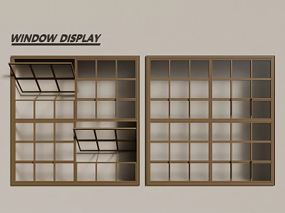 Modern Casement Window Display With Grid Frame Structure And Open Design Features 3d model