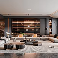 Modern Living Room Interior Design With L Shaped Sofa Bookshelf Wall And Floor Lamp Rug