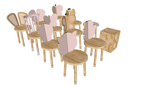 Nordic Children's Chair Child Seat Children's Wooden Chair Kindergarten Chair 3d model