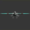 3D Model of Flying Bird With White Wings And Blue Glowing Edges Against Gray Background