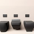 Three Black Wall Mounted Toilets With Control Panels In Modern Design 3d model