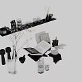 Elegant Modern Bathroom Accessories With Glass Cups Aromatherapy Bottles And Towel Storage