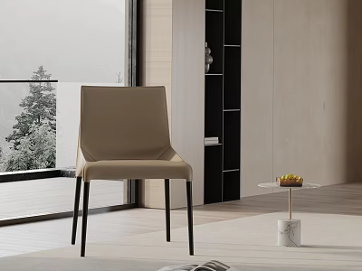 Sleek Beige Dining Chair in Modern Interior with Black Legs Floor-to-Ceiling Window and Natural View 3d model