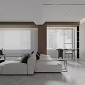 Modern Living Dining Room Interior With TV Wall Coffee Table Striped Rug And Wooden Elements