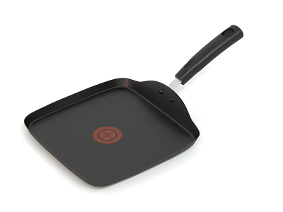 Black Square Frying Pan With Ergonomic Handle And Red Base Logo 3d model