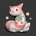 Cute Pink And White Game Movie Character With Green Bow And Star Decorated Tail