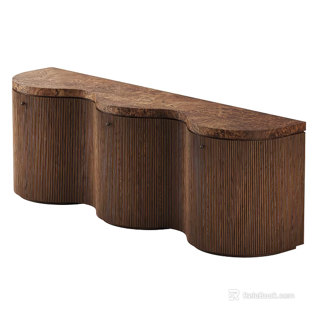 Modern Wooden Sideboard With Wavy Top And Vertical Striped Cabinet Doors 3d model 