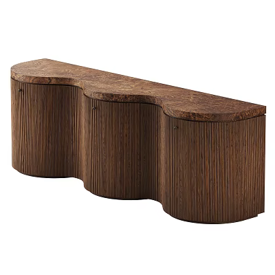 Modern Wooden Sideboard With Wavy Top And Vertical Striped Cabinet Doors 3d model