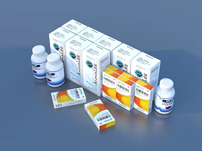 Daily Life Essential Medicine Bottles And Packaging Boxes With Orange Details 3d model