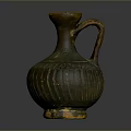 Vintage Ceramic Vessel With Ribbed Texture Handle And Earthy Brown Tones 3d model