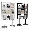 Stylish Modern Bookshelf Design With White Black Frames Marble Bases And Decorative Magazines