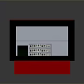 Small Black Kiosk Structure With Red Awning White Keyboard Panel And Blue Section