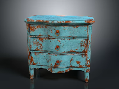 Vintage Blue Three Drawer Chest With Distressed Paint And Rustic Design 3d model