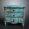 Vintage Blue Three Drawer Chest With Distressed Paint And Rustic Design 3d model