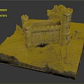 Detailed Miniature Castle Model With Stone Towers And Bridge On Grass Base