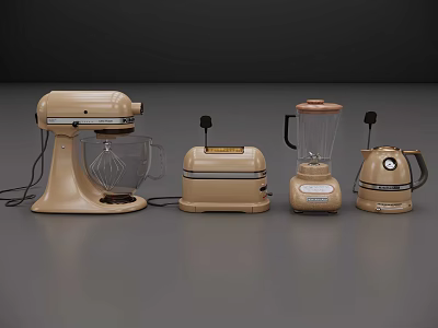 Vintage Kitchen Appliances Collection Featuring Blender Toaster Coffee Maker And Processor 3d model