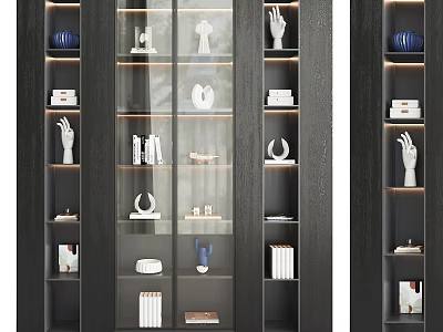 Elegant Modern Display Cabinet With Glass Doors Wooden Frame And Decorative Items Inside 3d model