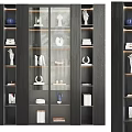 Elegant Modern Display Cabinet With Glass Doors Wooden Frame And Decorative Items Inside