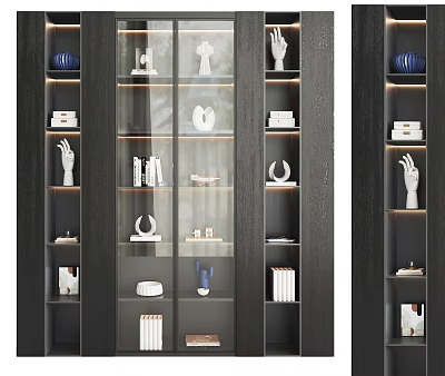 Elegant Modern Display Cabinet With Glass Doors Wooden Frame And Decorative Items Inside 3d model
