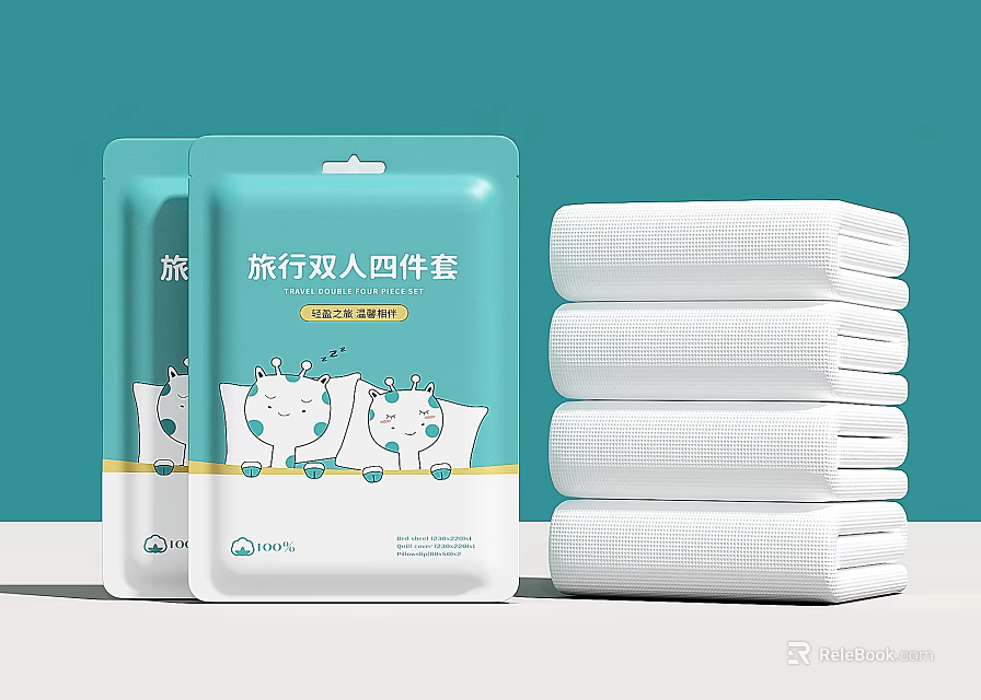Travel Double Four Piece White Towel Set Soft Portable Pack for Trip Use 3d model 