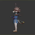 Adorable Rabbit Character in Blue Striped Dress with Orange Eyes and Arms Outstretched