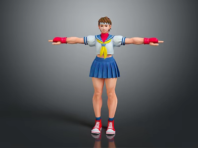 Fashionable Daily Life Products With Sailor Uniform Skirt Red Gloves And Sneakers 3d model