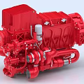 Red Industrial Engine Detailed Mechanical Structure With Pipes And Metal Components 3d model