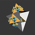 3D Abstract Geometric Sculpture With Orange White And Blue Triangles Design