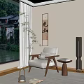 Modern Leisure Chair In Living Room With Bamboo Rainy View Floor Lamp And Side Table