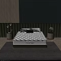 Double Bed with Quilted Mattress and Green Upholstered Headboard in Modern Bedroom