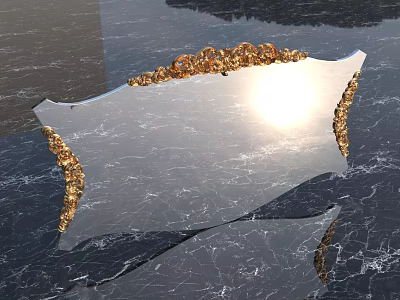 Elegant Mirror With Gold Decorative Edges On Marble Surface And Shiny Reflection 3d model